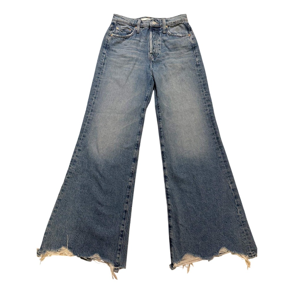MOTHER Superior Tomcat Roller Chew High Rise Wide Leg Flare Jeans 25 Raw Hem